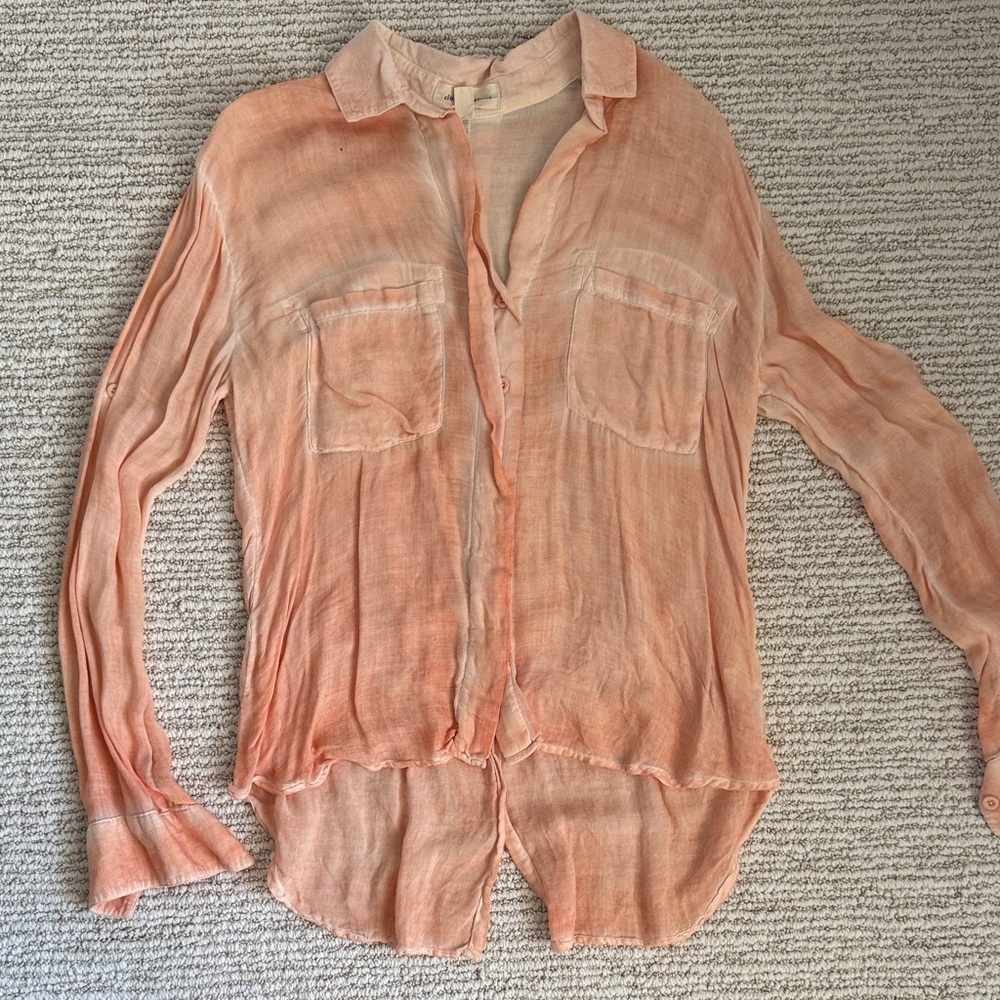 Cloth & Stone Sheer Peach Button-Up Top